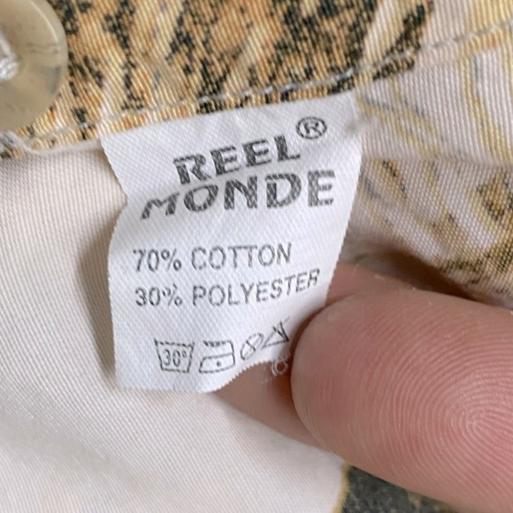 Vintage Reel Monde New Line Tan Cream Tourist Print Short Sleeve Casual Top XL - Picture 4 of 14